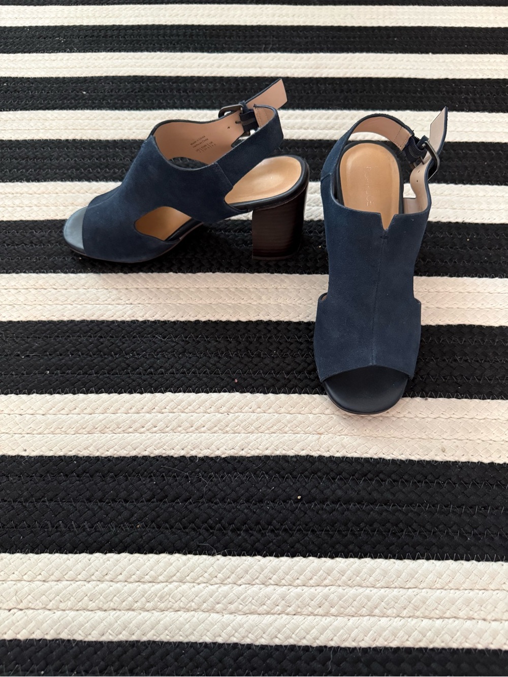 Market & Spruce Navy Suede Open-Toe Block Heel Sandals